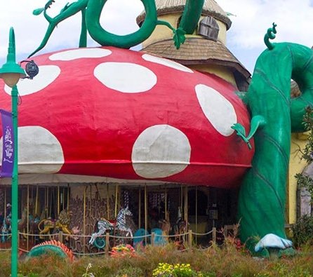Give Kids the World red and white mushroom carousel