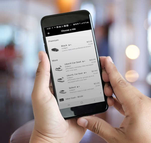 Cell phone with Uber app